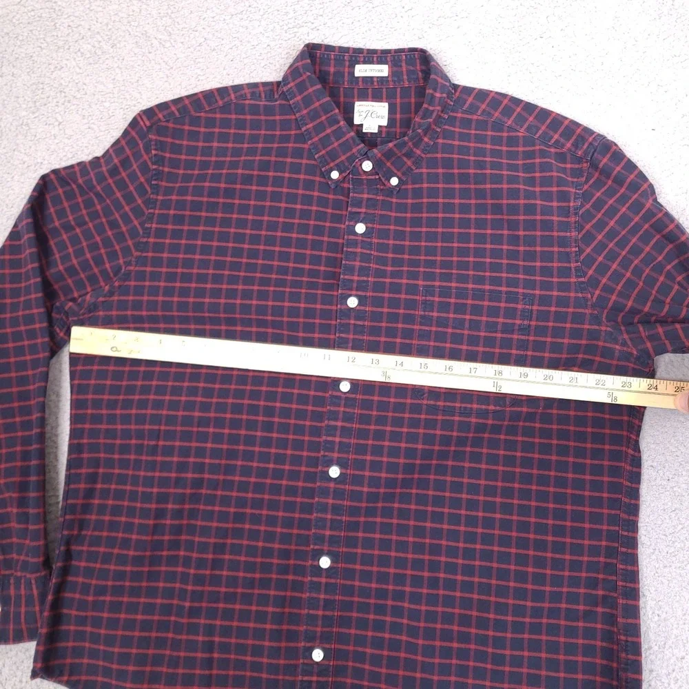 J.CREW Button-Up Shirt‎ XL Slim Untucked Fit American Pima Cotton Navy Blue Red